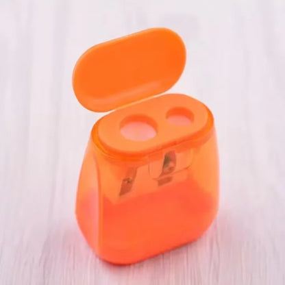 1pc Student Plastic Color Transparent Pencil Sharpener Geometric Double Hole Sketch Pencil Sharpener Manual Pencil Sharpener 