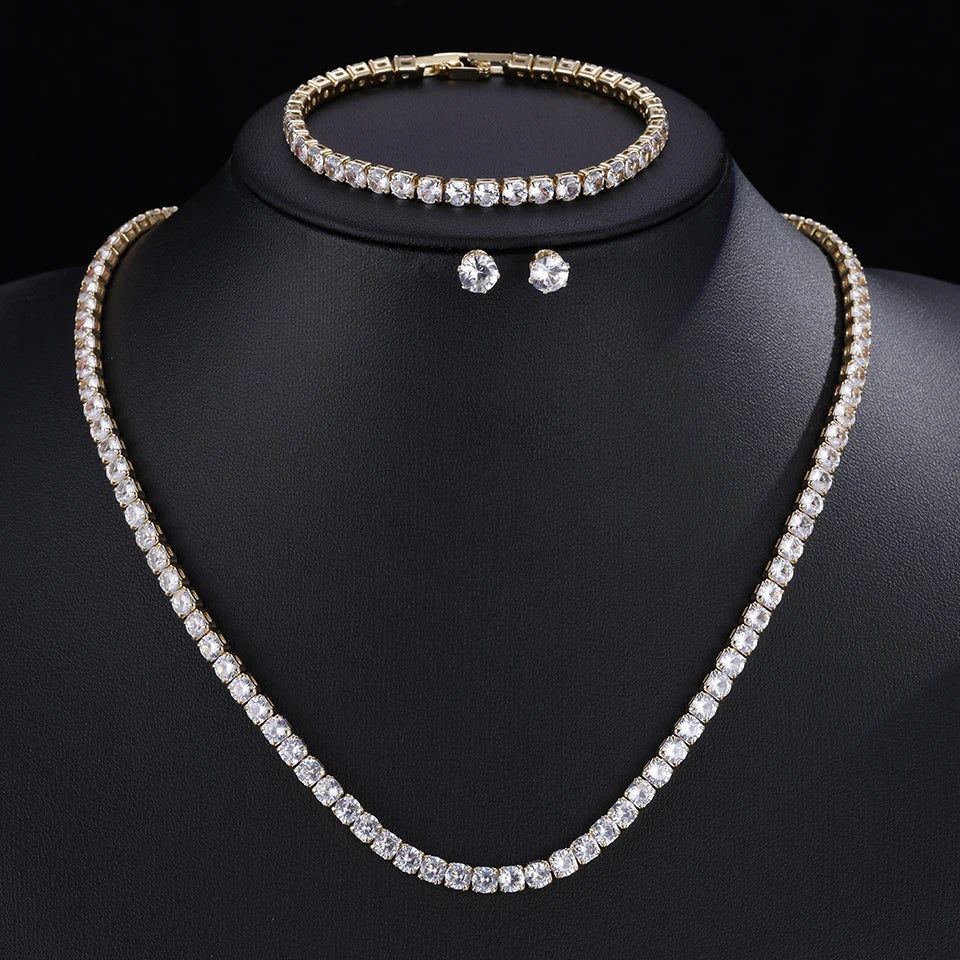 ZAKOL Gorgeous Buling AAA Clear Round Cubic Zirconia Wedding Bridal Necklace Earrings Party Jewelry Set for Women