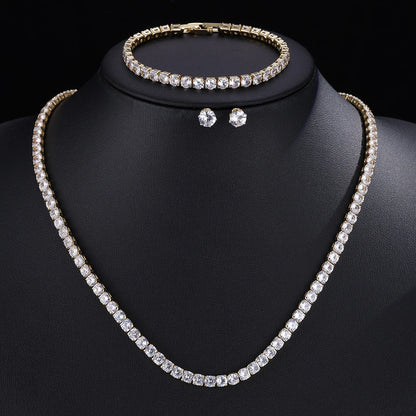 ZAKOL Gorgeous Buling AAA Clear Round Cubic Zirconia Wedding Bridal Necklace Earrings Party Jewelry Set for Women - Gold Colo