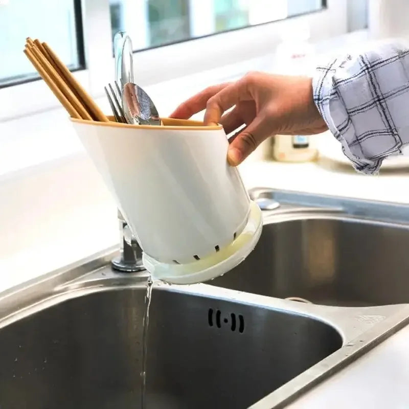 1 Pc Plastic Tableware Storage Rack Storage Chopsticks Knife Spoon Fork Drain Hole with Tray Household Drainage Rack