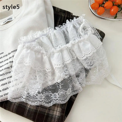 Lace Mini Skirts Women Elegant Sweet Lolita Short Skirts High Waist Y2k Streetwear Ruffle Skirts Lace Trim Butt Curtain Skirt