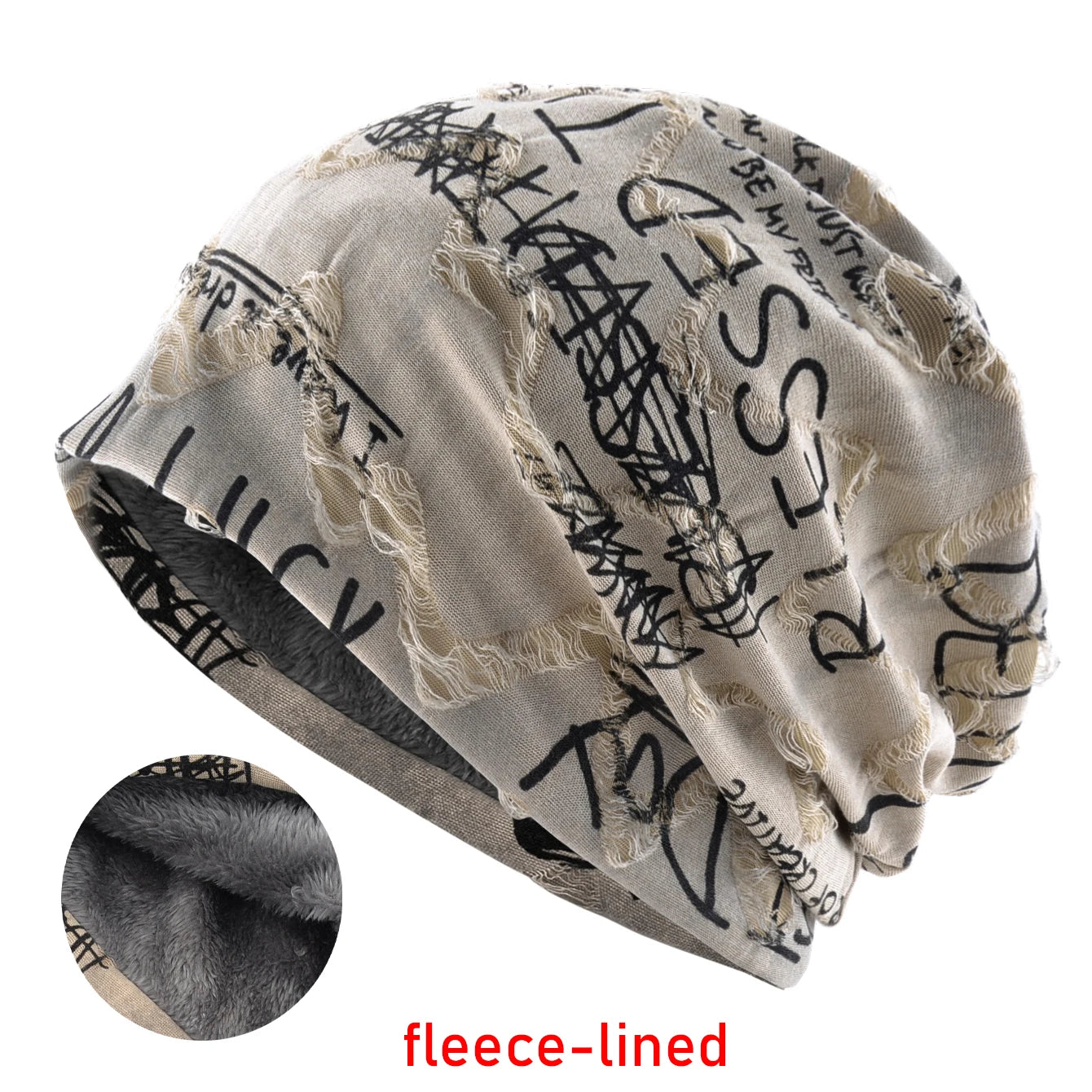 Letter Print Beanie Hats For Women Men Vintage Distressed Cracked Design ​Wasteland Style Spring Summer Warm Fleece-lined Win