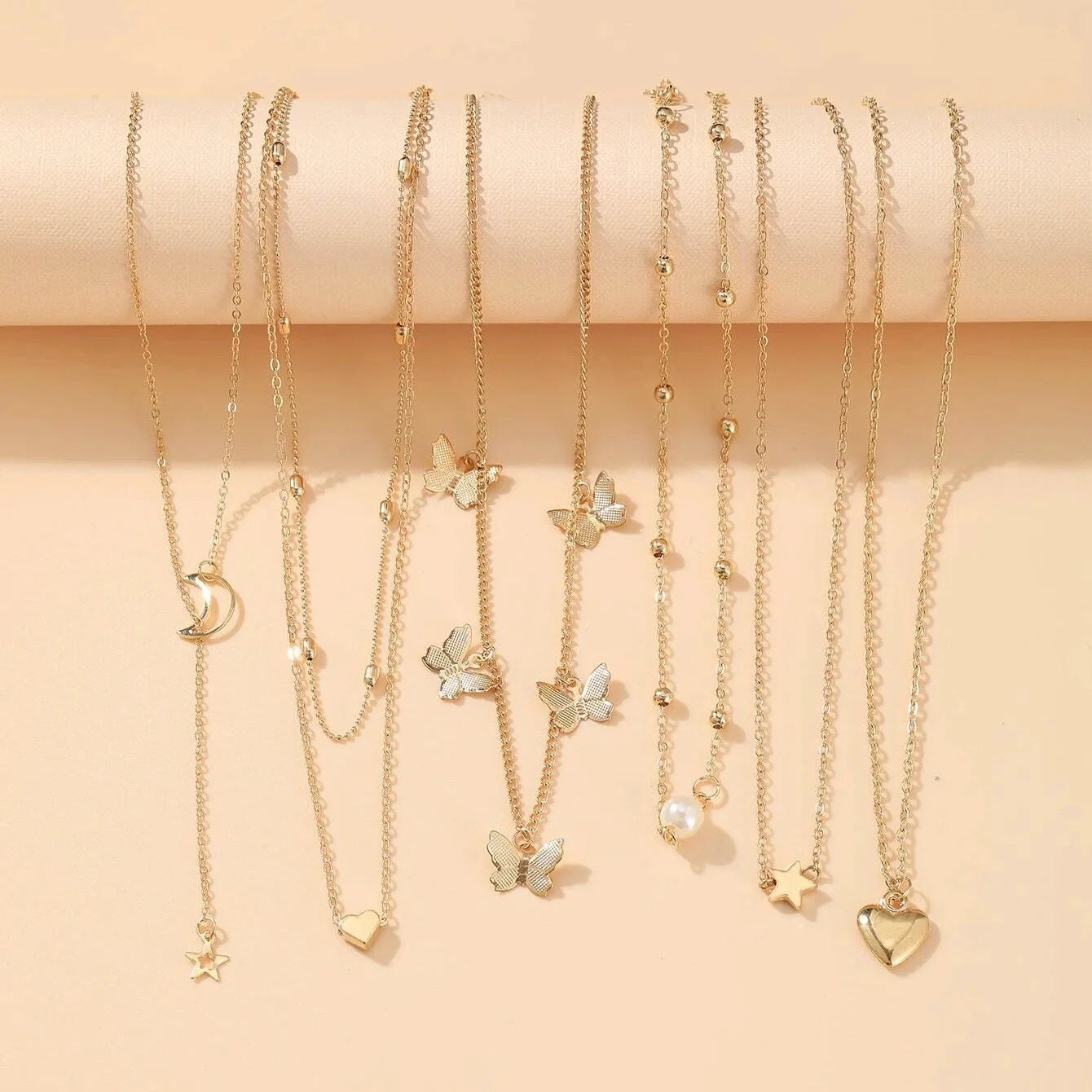 68 Pcs Boho Chic Jewelry Set Vintage Heart Pearl Zircon Butterfly Pendant Earrings Ring Necklace For Women Daily Wear Gifts 2