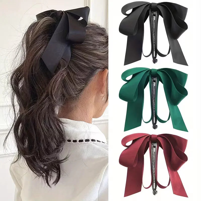 Bow tassel hair clip, high-end satin, Y2K style, hairstyle decoration and ponytail accessory, Valentine's Day gift