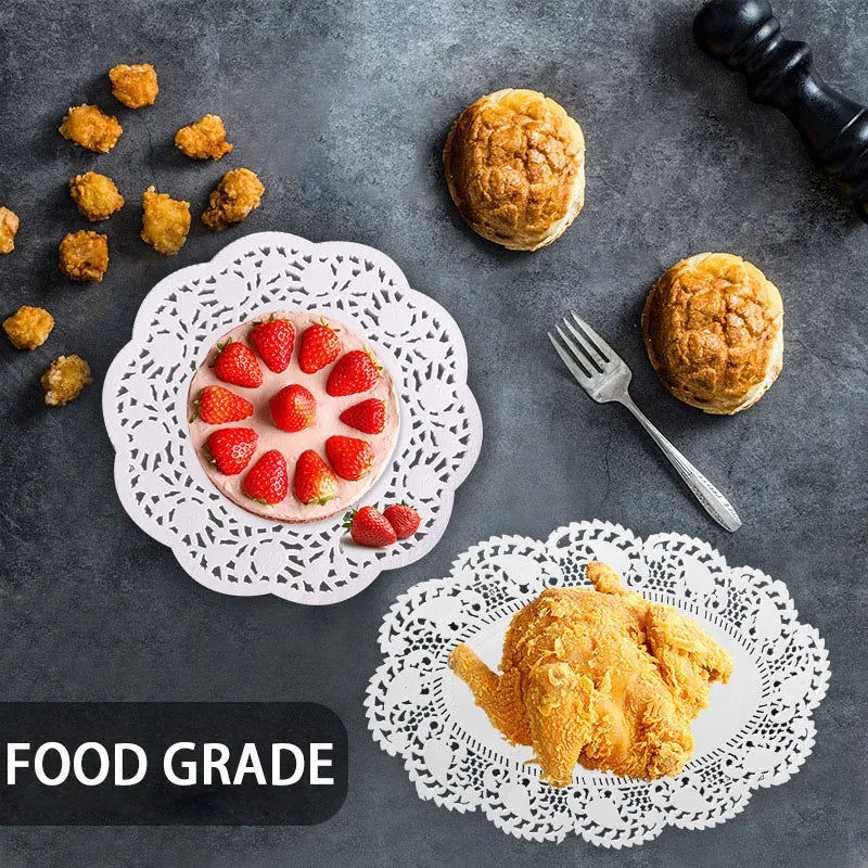 150pcs Round Paper Lace Doilies Party Decorative Tableware Placemats White Paper Mats Table Decoration