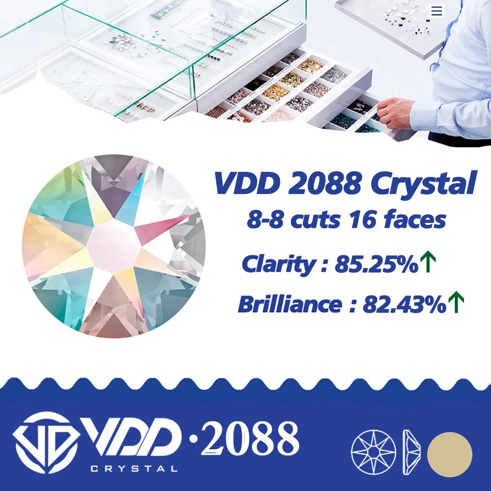 VDD SS16-SS30 High Quality AAAAA 2088 Rhinestones Crystal Flatback 8 Big 8 Small 16cut Stones For DIY Crafts Nail Art Decorat