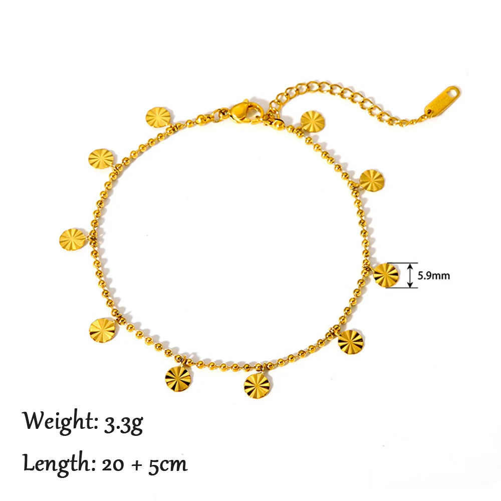 2024 Summer New Gold Color Anklets For Women Stainless Steel Firga Chain Feet Jewelry Layered Link Chain Accessory - Anklet 4