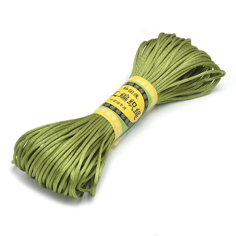 20M 1.5mm Satin Nylon Trim Cord, Rattail Cord Chinese Knot - Army Green