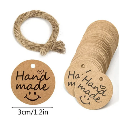 100pcs Kraft Paper Handmade Thank You Gifts Tags for DIY Party Decoration Candle Plaster Craft Gift Packaging Tag Paper - F