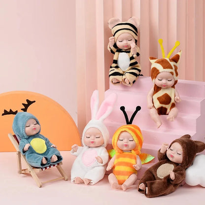6Pcs Reborn Doll Kit Toy Simulation Princess Dolls Toy Mini Cute Sleeping Baby with Clothes Accessories Birthday Gift for Kid