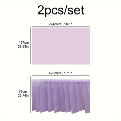 2pcs Tablecloth Set Disposable Solid Color Table Cover Table Skirts Rectangular Paper Table Covers With Long Skirting For Par