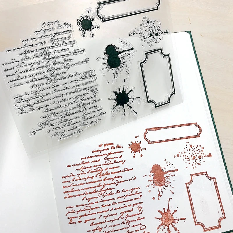 Handwriting Drop Ink Mark Art Scrapbooking Clear Stamps for Junk Journal Background Decoration Craft Supplies Paragraph Desig