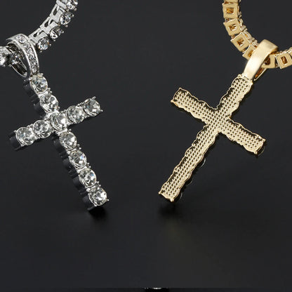 Men Women Hip Hop Cross Pendant Necklace With 4mm Zircon Tennis Chain Iced Out Exquisite Bling Jewelry Fashion Trendy Creativ