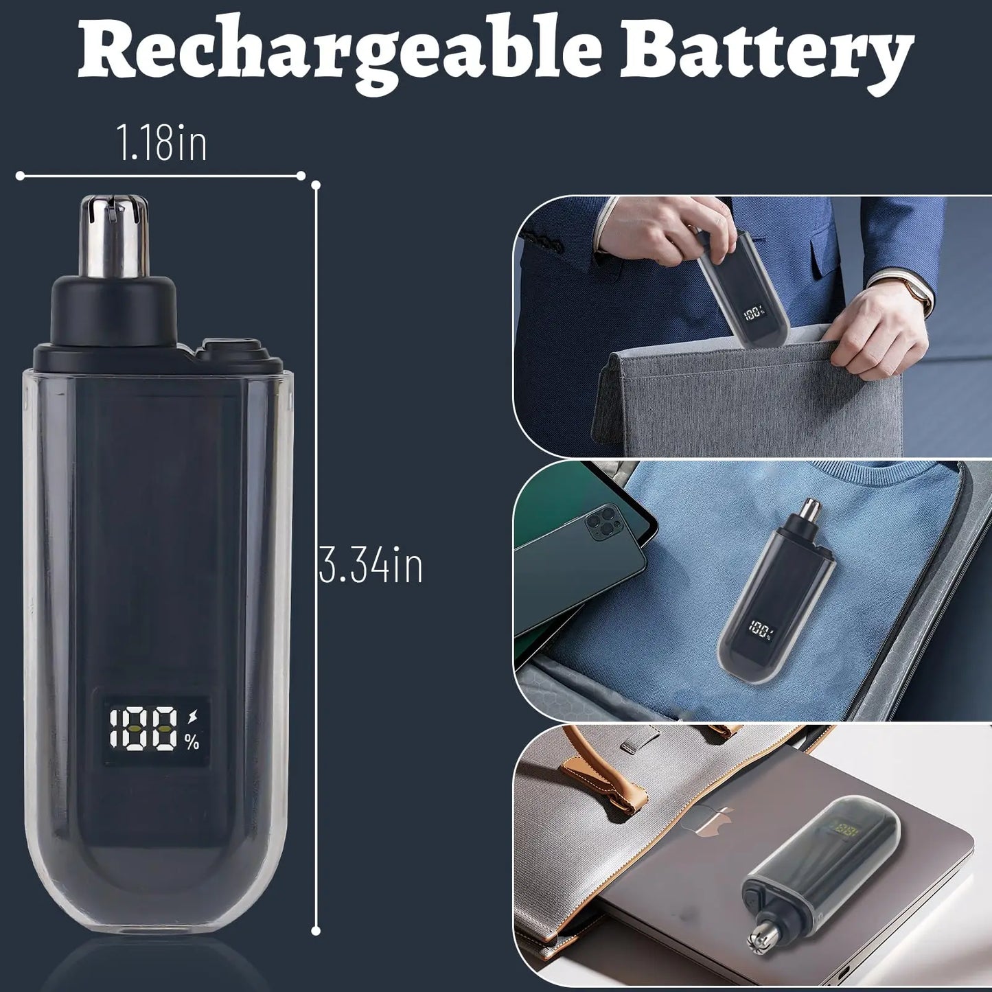 Suitable for men, USB charging nose and ear hair trimmer portable electric nose hair clipper, mini compact design, quick char