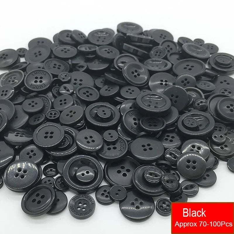 50g/Pack Mix Size Mix color Resin Button 1-3cm Sewing Buttons For Scrapbook Crafts DIY Handmade Sewing Accessories - Black