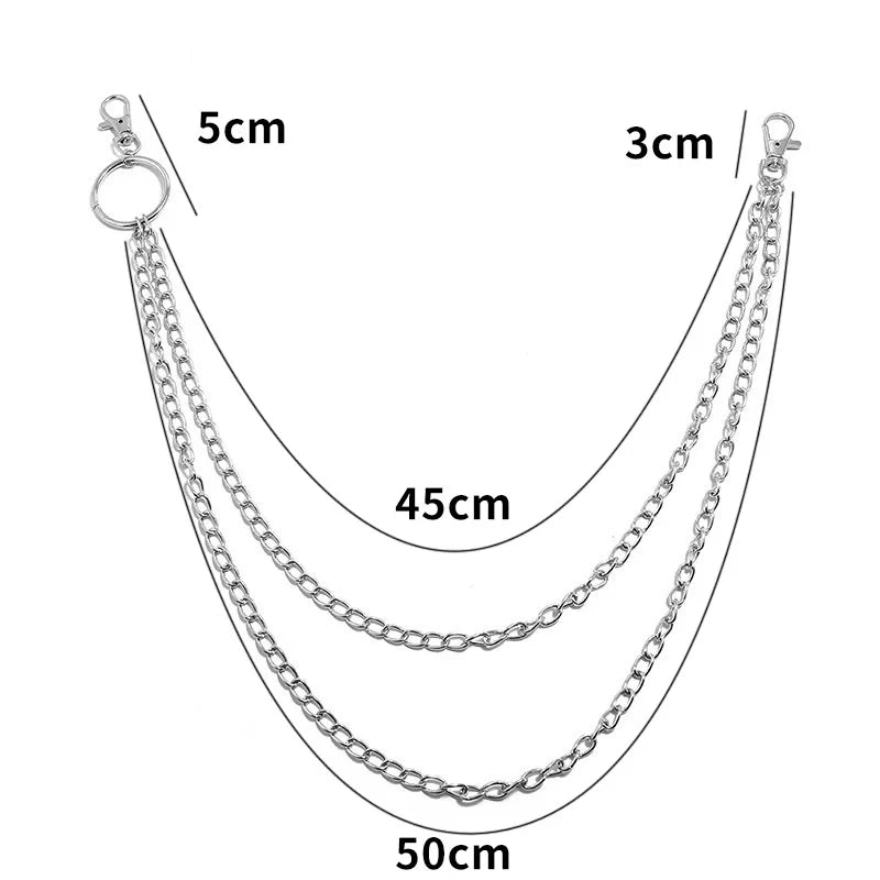 Metal Belt Chain HipHop Rock Punk Hook Trousers Pant Waist Link Metal Wallet Chain Keychain Ring Clip Keyring Jewelry - B