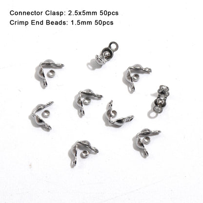 100pcs/lot Stainless Steel Gold Plated Connector Clasp Crimp End Beads For Bracelet Necklace Chains DIY Jewelry Making Suppli