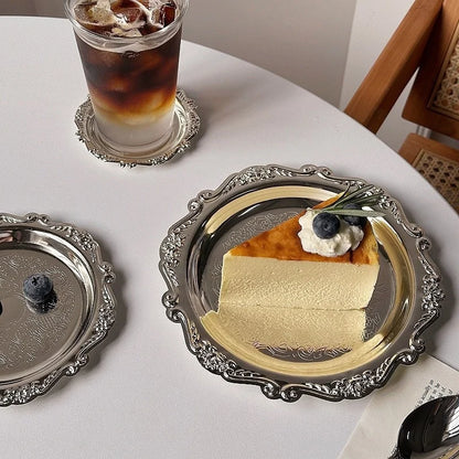 Retro Luxury Silver Plated Plates Cake Dessert Tray High Tea Snack Fruit Dish Jewelry Storage Tabletop Decor Home Hotel Suppl