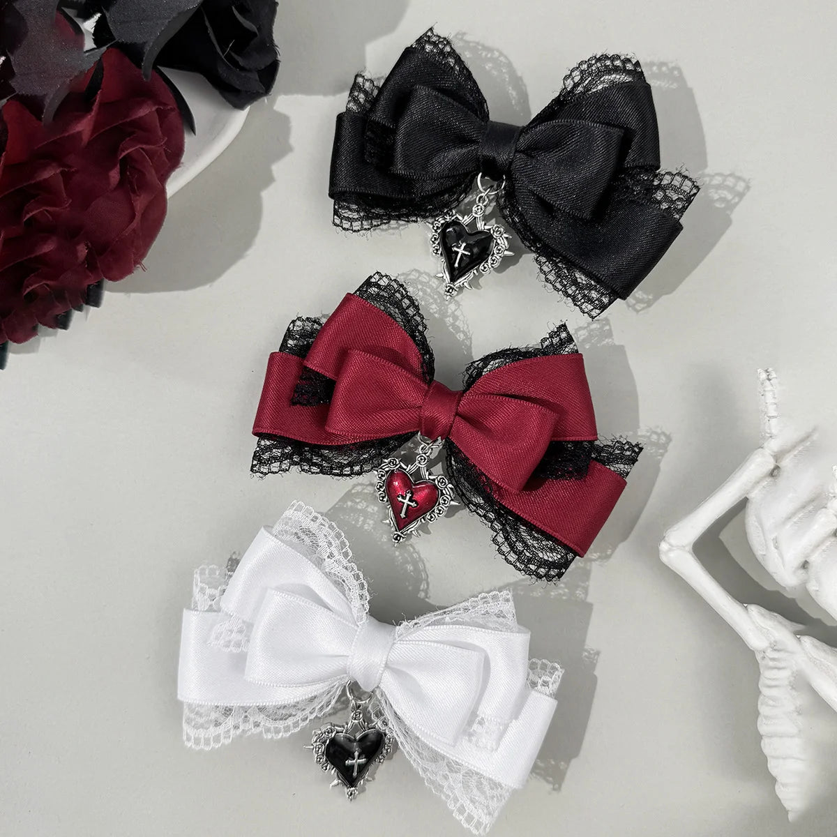 Gothic Lolita Style Hair Clip Black Ribbon Bow Fashionable Hair Clips for girls High-grade headdress