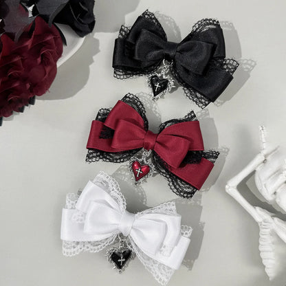 Gothic Lolita Style Hair Clip Black Ribbon Bow Fashionable Hair Clips for girls High-grade headdress