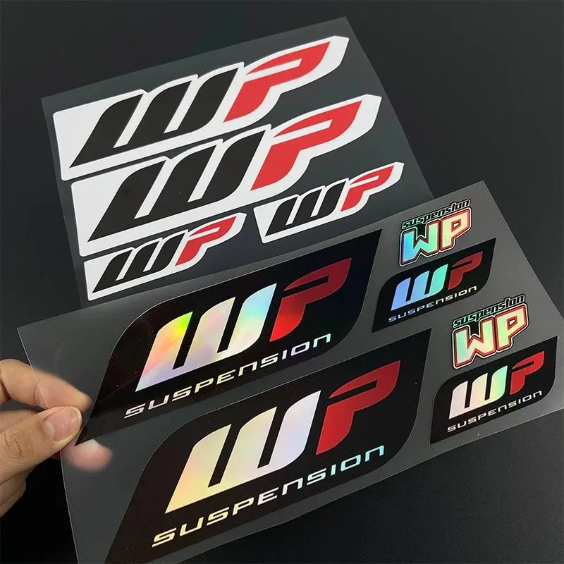 1SET Motorcycle Stickers Motocross Front Forks Wp for Shock Absorbers Cool Logo Suspension Durable Vinyl Decals Decoration