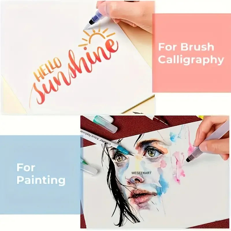 3Pcs Refillable Water Brushes - Fine Tip for Watercolor, Lettering & Calligraphy | Portable Travel Art Supplies