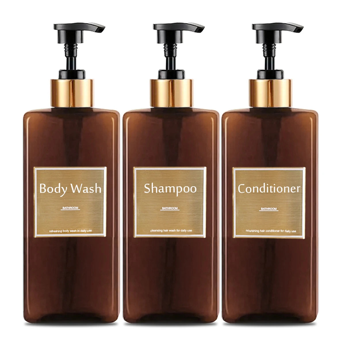 Shower Soap Dispenser Set Refillable Shampoo and Conditioner Bottle for Bathroom Kitchen Dish Soap Hand Soap Bottle - Brown