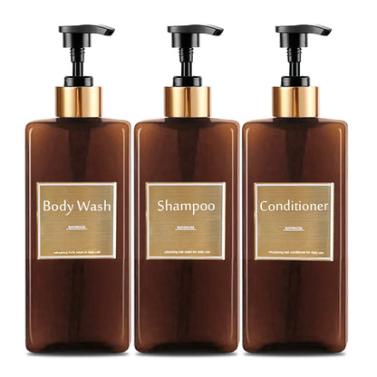 Shower Soap Dispenser Set Refillable Shampoo and Conditioner Bottle for Bathroom Kitchen Dish Soap Hand Soap Bottle - Brown