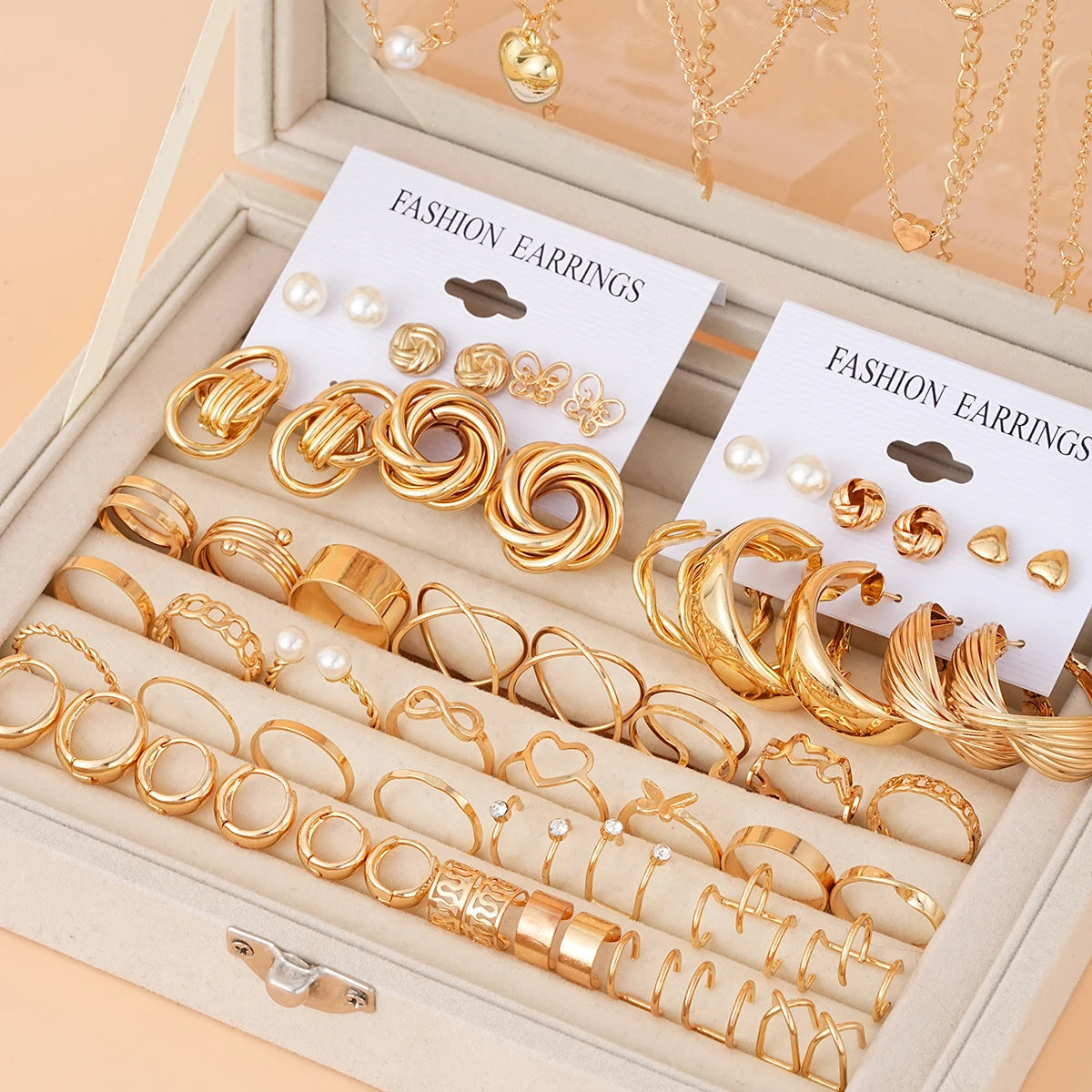 68 Pcs Boho Chic Jewelry Set Vintage Heart Pearl Zircon Butterfly Pendant Earrings Ring Necklace For Women Daily Wear Gifts 2
