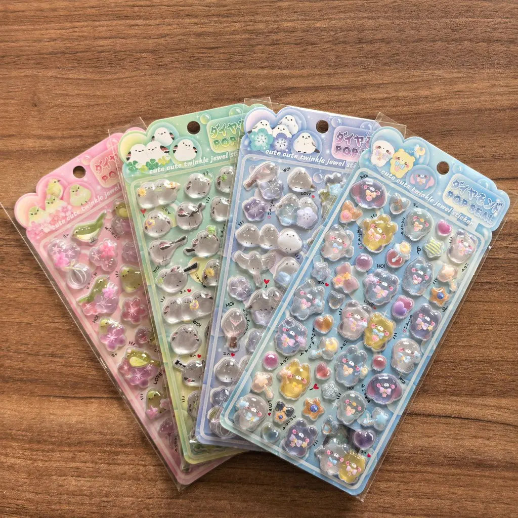 4 Pcs/Set Shiny Crystal Decorative Stickers - Cute Animal & Flower Embellishments for Journal DIY & Phone CaseAnimeWorlds Sto