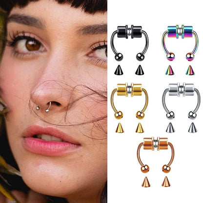 Women Fake Piercing Nose Ring Hoop Septum Non Piercing Nose Clip Rock HipHoop Stainless Steel Magnet Fashion Punk Body Jewelr