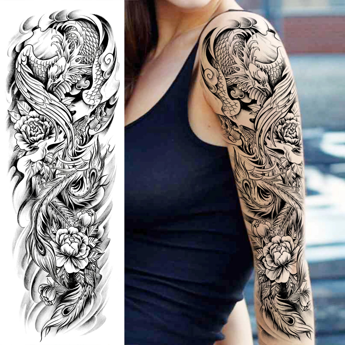 1 Sheets Wolf Lion Tiger Maori Temporary Tattoos For Men Women Adults Full Sleeve Arm Flower Rose Skull Tattoo Sticker Decor 