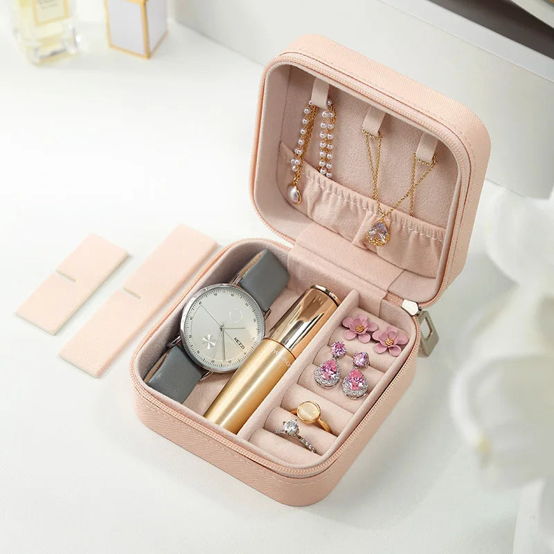 Simple Ins Macaroon Jewelry Box Travel Travel Studs Necklace Ring Jewelry Box, Portable - Pink