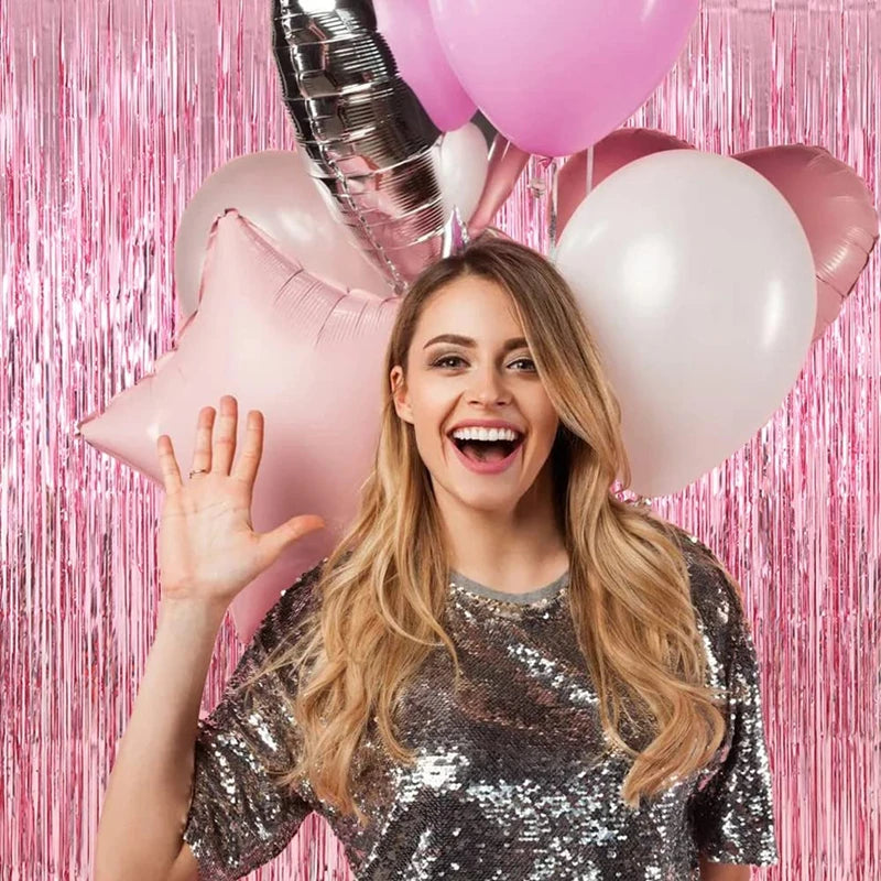 New 4/2/1Pack Party Backdrop Metallic Foil Fringe Tinsel Curtain Adult Kids Birthday Party Wedding Decoration Baby Shower Fav
