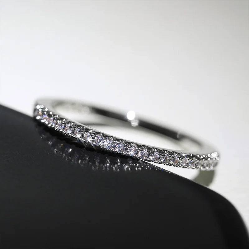 Huitan New Minimalist Thin Rings for Women Wedding Brilliant Cubic Zircon Versatile Female Finger Ring Jewelry