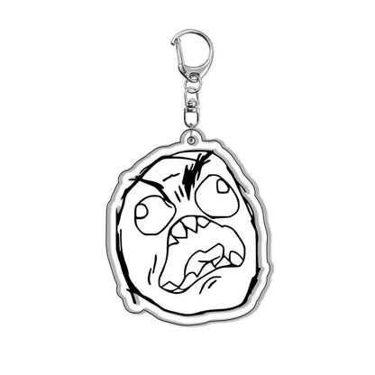Creative Troll Face Keychains No Me Gusta Rage Forever Alone Acrylic Pendant Key Chain Backpack Car Ornament Comic Fans Gift