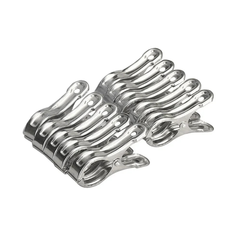 10PCS Stainless Steel Beach Towel Clips Keep Your Towel Secure Windproof Utility Clothespins for Outfit - Silver