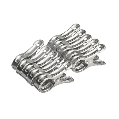10PCS Stainless Steel Beach Towel Clips Keep Your Towel Secure Windproof Utility Clothespins for Outfit - Silver