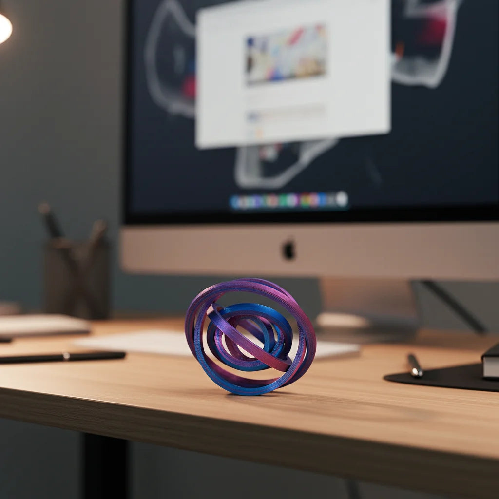 3D Printed Hex Ring Finger Ring - Colorful Rotating Novelty Ornament, PLA Material, Trendy Unique Desktop Toy