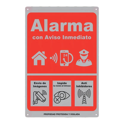 Instant Alert Alarm Sign - Iron Wall Decor, , Red with White Icons, Anti-Intrusion Vision, Anti-Inhibitors, 24/7 Protection, 