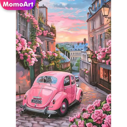 Momoart Car Diamond Painting Landscape DIY Full Square Round Diamond Mosaic Street Embroidery Flower Handicraft