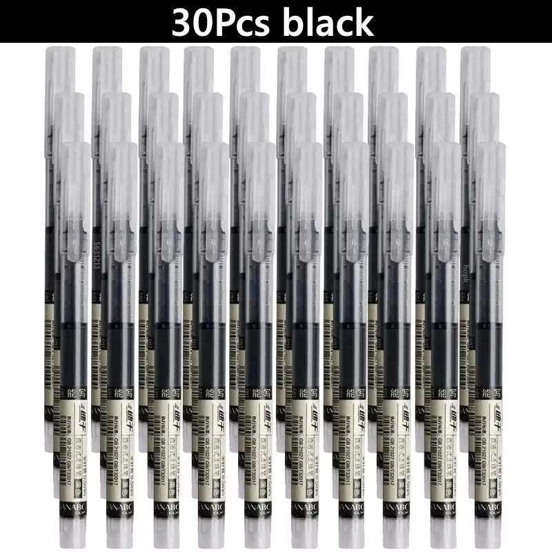 3-102Pcs/set Needle Type Gel Pens Straight Liquid Ballpoint Pen Kawaii Stationery School Office Supplies Writing - 30pcs blac