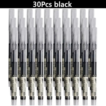 3-102Pcs/set Needle Type Gel Pens Straight Liquid Ballpoint Pen Kawaii Stationery School Office Supplies Writing - 30pcs blac