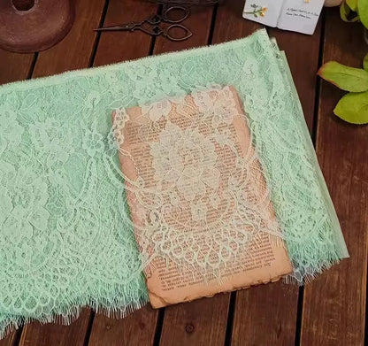 26cm Wide Eyelashes Lace Trim DIY Handmade Decoration Clothing Wedding Dress Lace Skirt Sleeve Accessories Fabric - mint gree