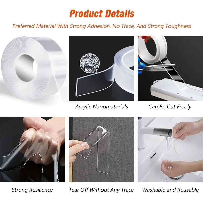 Nano Double Sided Adhesive Tape Strong High Viscosity Transparent Thicken Waterproof And Traceless Acrylic Tape Household Ite
