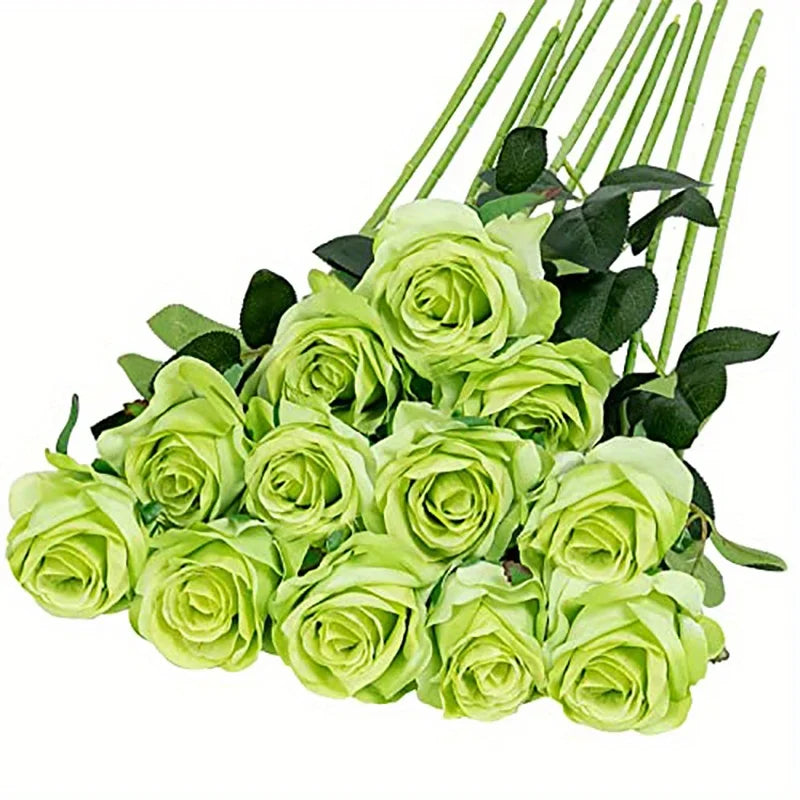 12pcs Realistic Artificial Rose Bouquet for Weddings, Birthdays, and More for Floral Arrangements and Home Decor - green