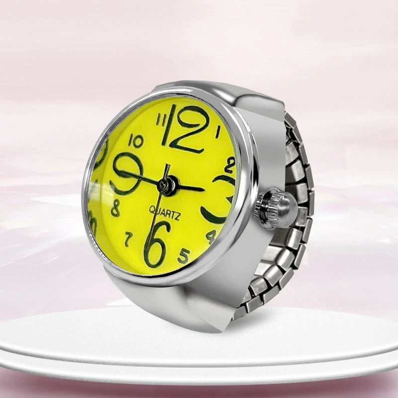 New Ring Watch Creative Circular Dial Alloy Shell Finger Couple Men And Women - yellow