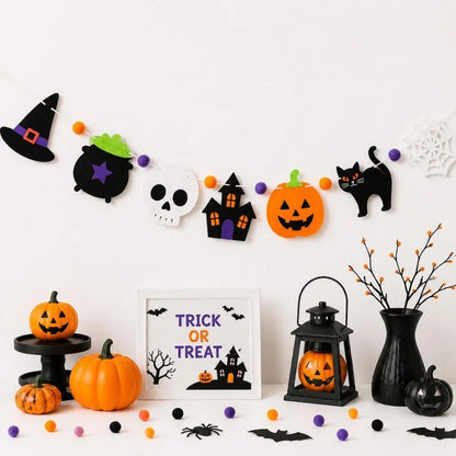 Halloween Felt Banner Garland Assorted Styles Hanging Bunting Flags for Party Home Wall Fireplace Mantel Decoration Supplies