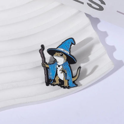 Lizard Wizard Enamel Pins Punk Gothic Blue Animal Metal Brooches Decorate Backpack Clothes Lapel Badge Funny Jewelry Gifts