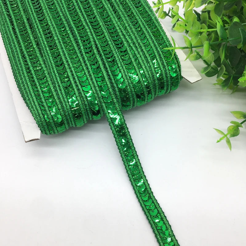 3 yards 13mm Sequins Ribbon Lace Trim Sequin Fabric For Dress Clothes Headdress Bridal Sewing Accessories DIY - Green